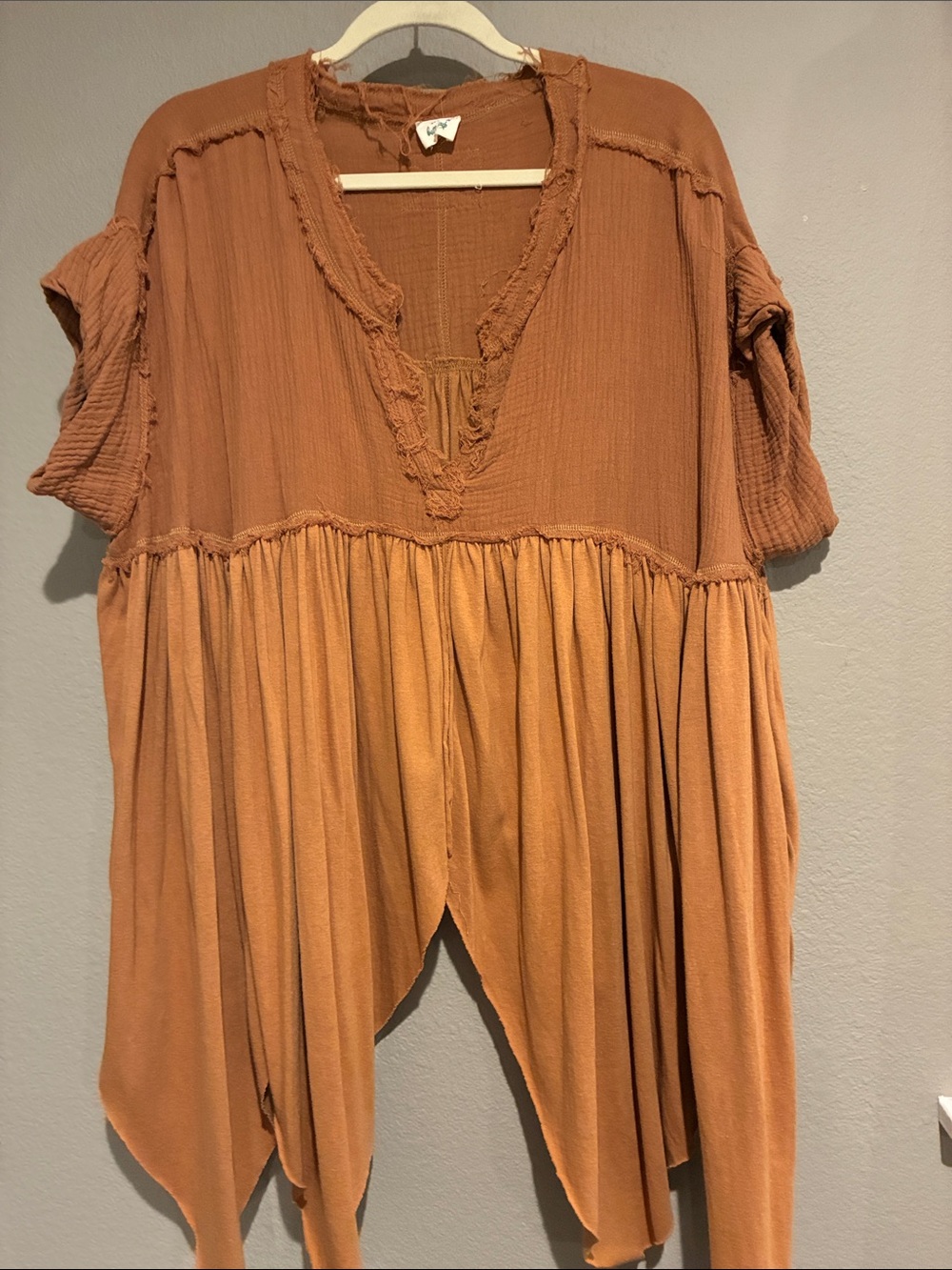 Boho Split-Hem Tunic Top in Rust